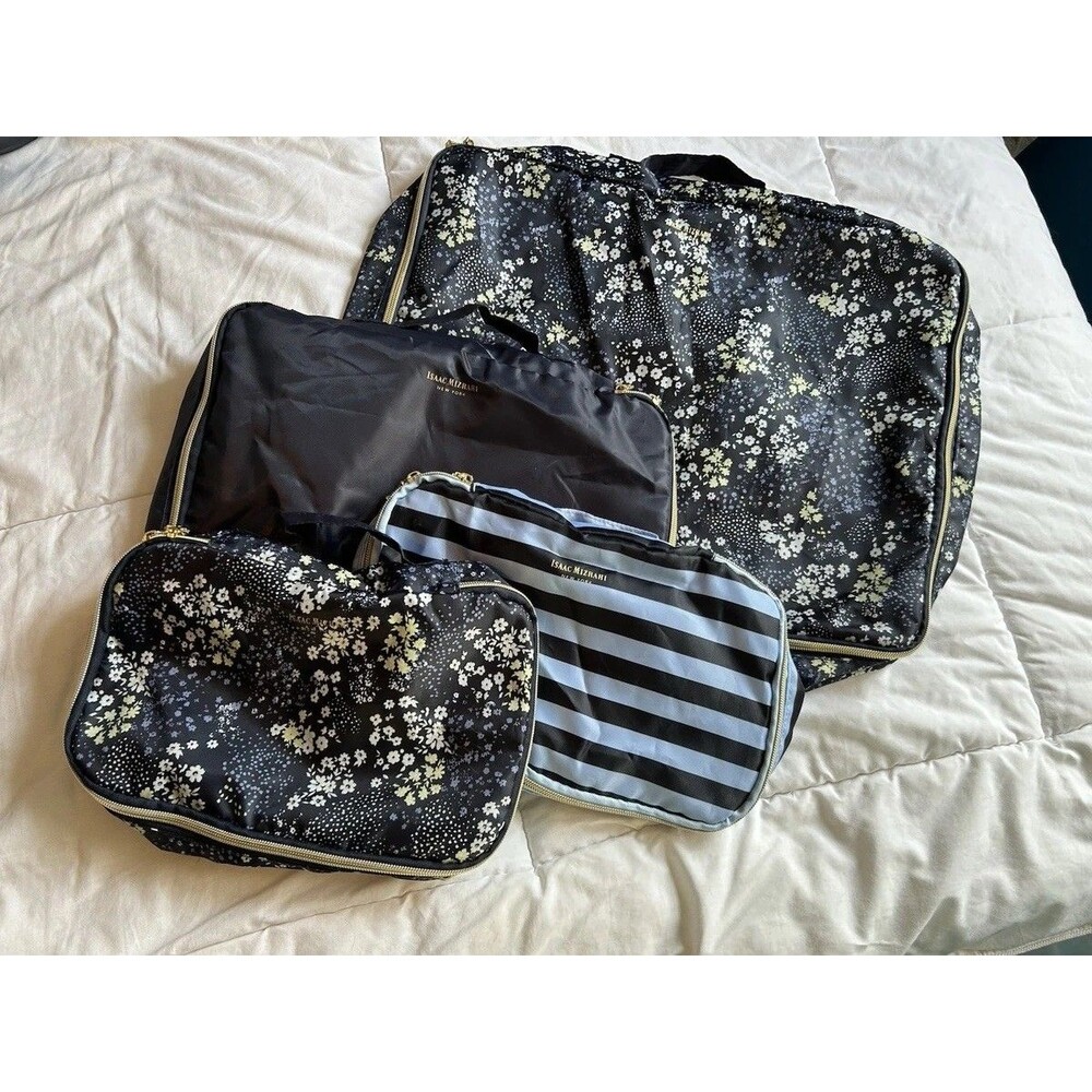 Isaac Mizrahi Garment Bags Floral /stripe Travel Set 4piece  Packing Cubes Bags